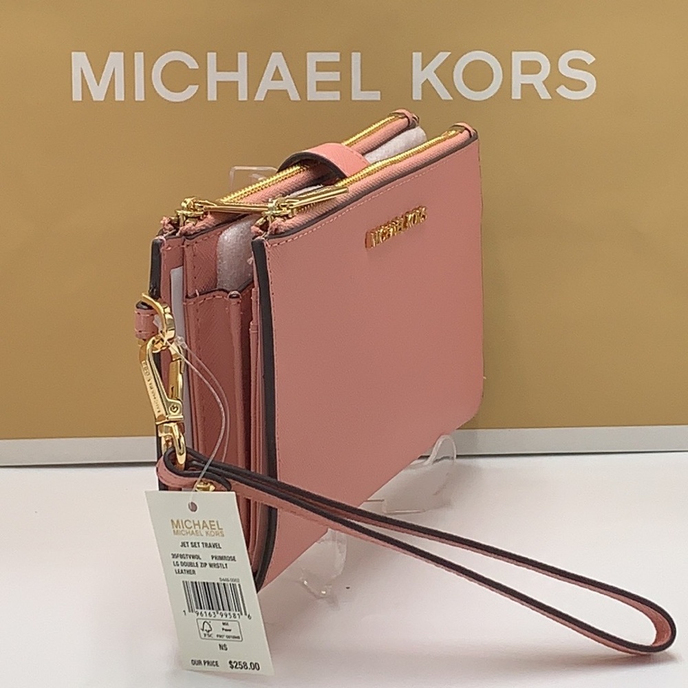MICHAEL KORS LARGE DOUBLE ZIP WRISTLET WALLET PRIMROSE COLOR - Picture 7 of 12
